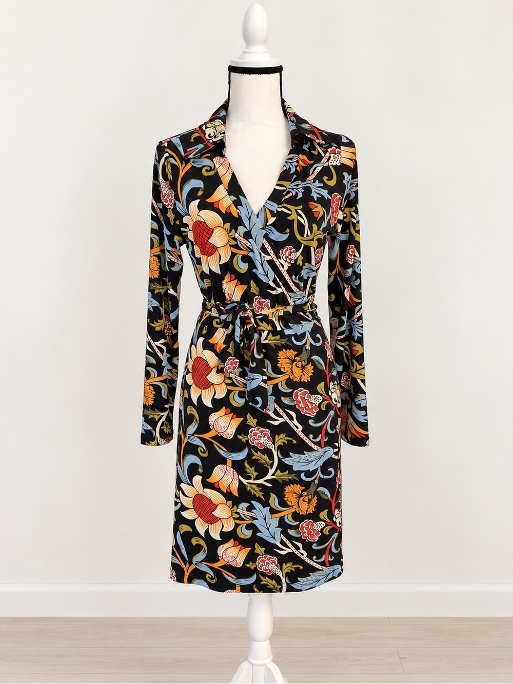 BCBGMAXAZRIA Floral Wrap Shirt Dress Size M Long Sleeve